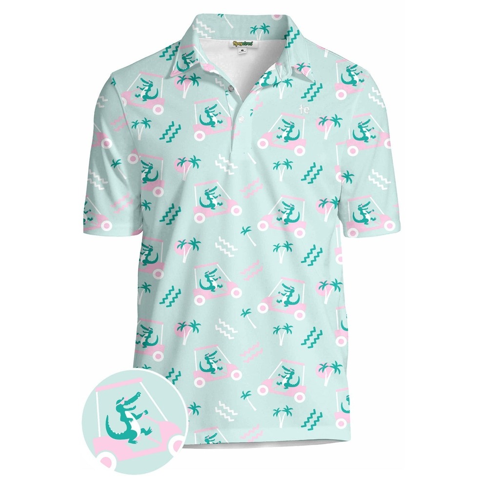 #1075- Tipsy Elves Golf Polo Shirt 3X Golf Cart Gator Novelty Funny